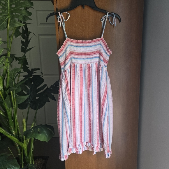 Kensie Girl Pink and Blue Spaghetti Strap Stiped Sundress Smocked Bodice 3 - Picture 2 of 4